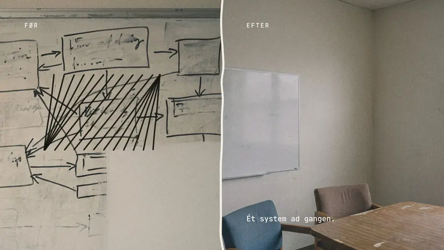 Før og efter med håndtegnet lodret skel